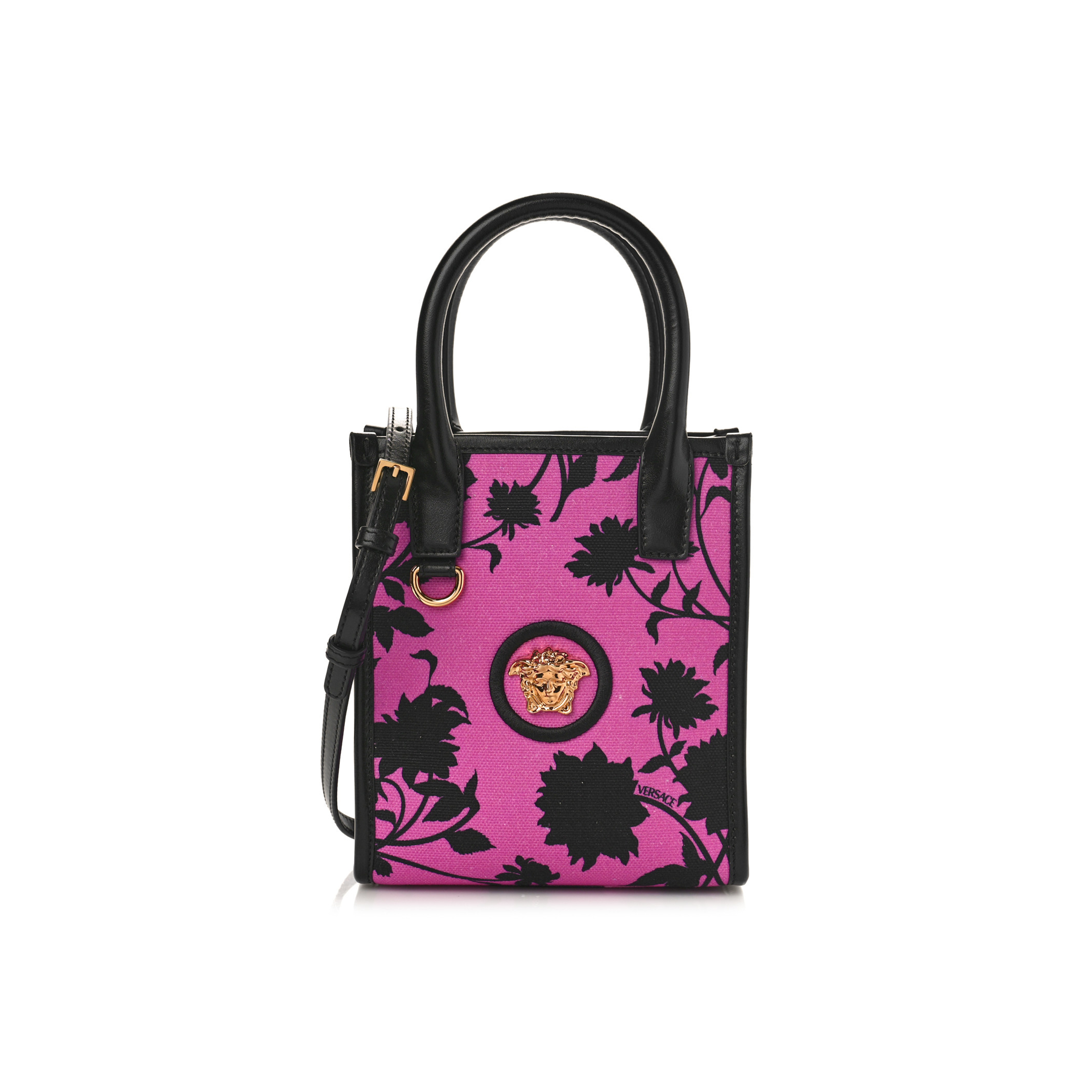 VERSACE CALFSKIN COTTON FLORAL PRINTED LA MEDUSA MINI BOOK TOTE BLACK WATER LILY (19*17*9cm) VERSACE CALFSKIN COTTON FLORAL PRINTED LA MEDUSA MINI BOOK TOTE BLACK WATER LILY (19*17*9cm)