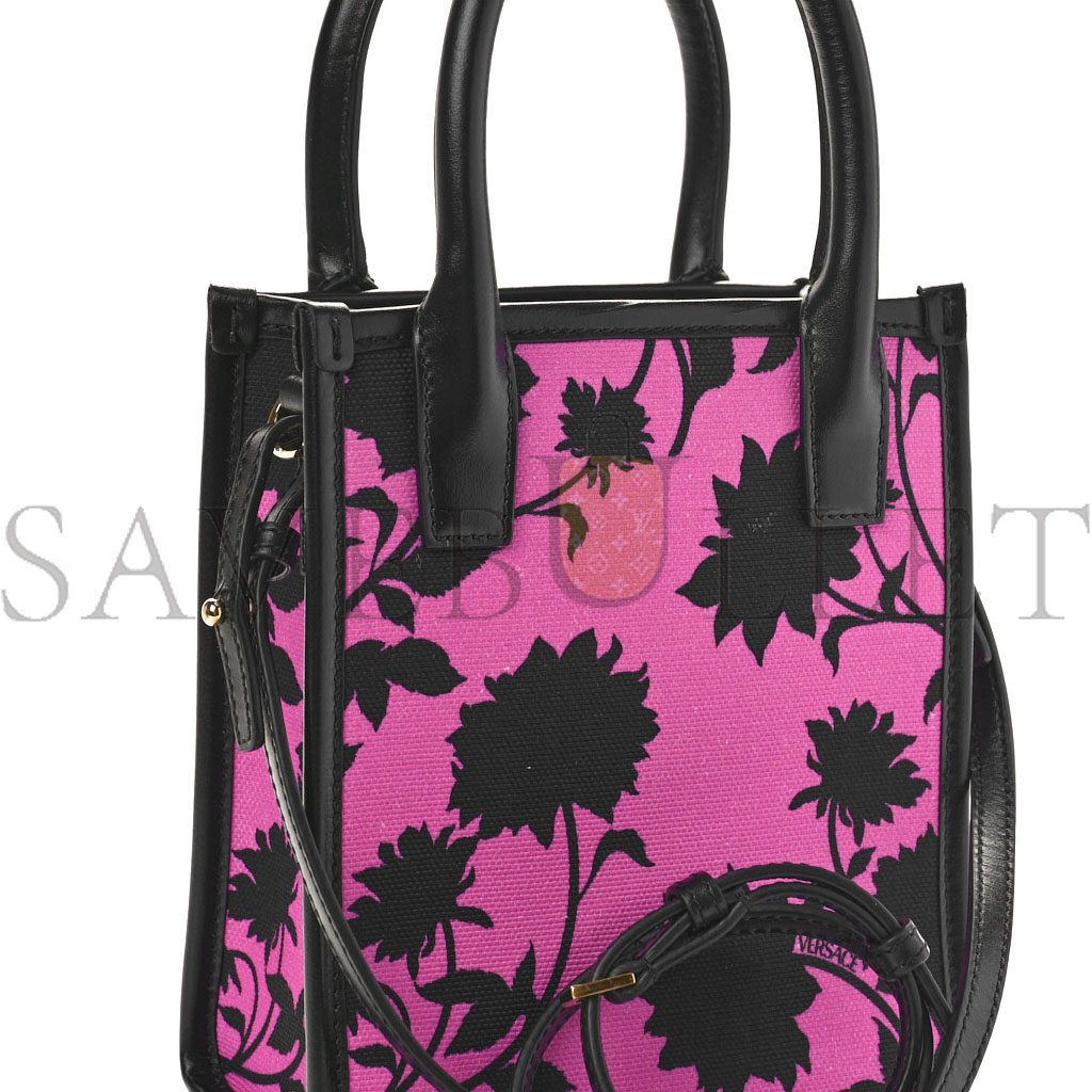 VERSACE CALFSKIN COTTON FLORAL PRINTED LA MEDUSA MINI BOOK TOTE BLACK WATER LILY (19*17*9cm) VERSACE CALFSKIN COTTON FLORAL PRINTED LA MEDUSA MINI BOOK TOTE BLACK WATER LILY (19*17*9cm)