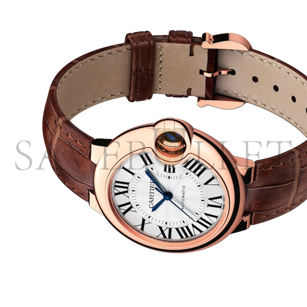 CARTIER BALLON BLEU DE CARTIER WATCH 33MM, AUTOMATIC MOVEMENT, ROSE GOLD, LEATHER W6920097