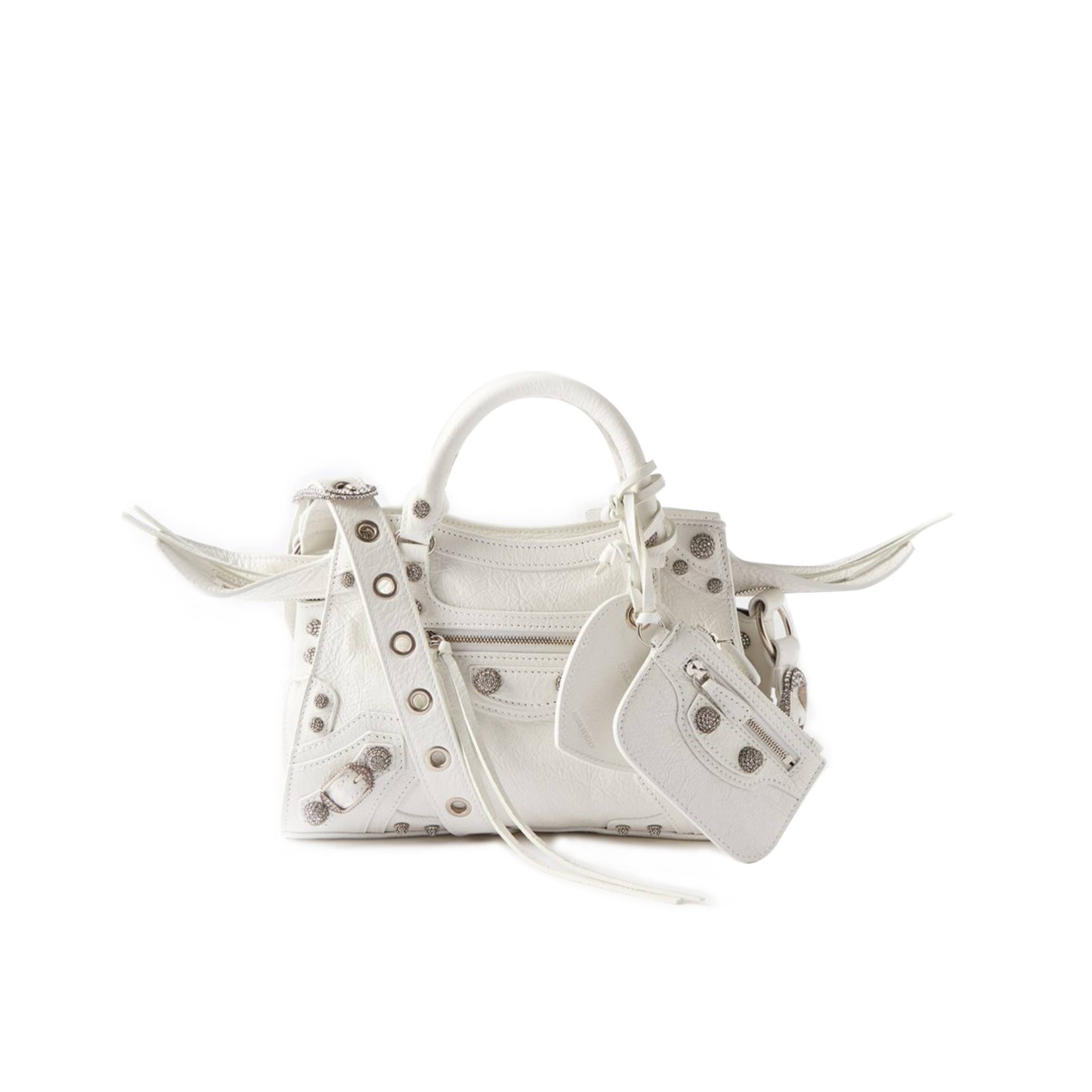 BALENCIAGA WHITE NEO CAGOLE XS LEATHER SHOULDER BAG MATCHESFASHION US (25.5*16.7*11cm)