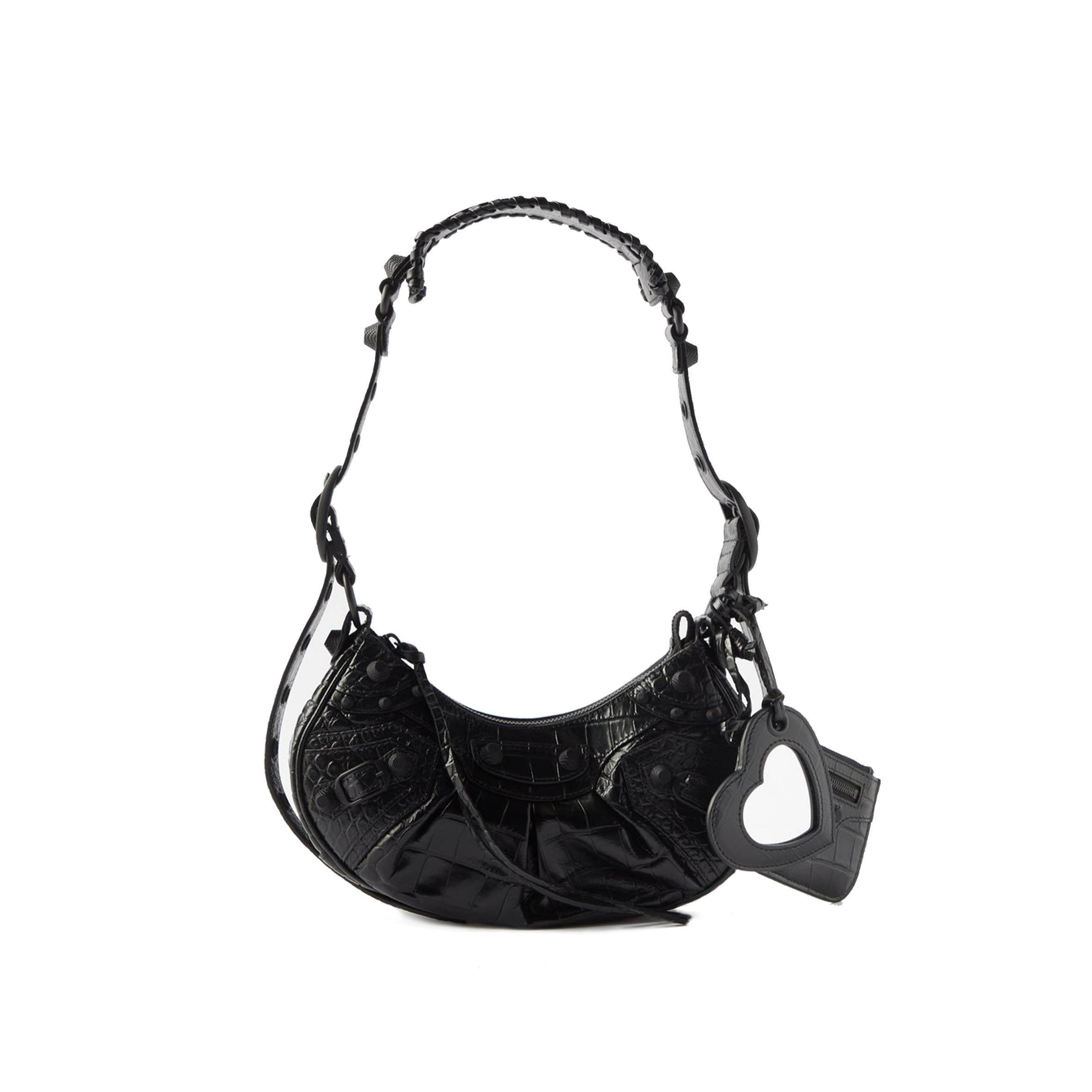 BALENCIAGA BLACK LE CAGOLE XS CROC-EFFECT LEATHER SHOULDER BAG  MATCHESFASHION US (25.6*11.4*7.3cm)