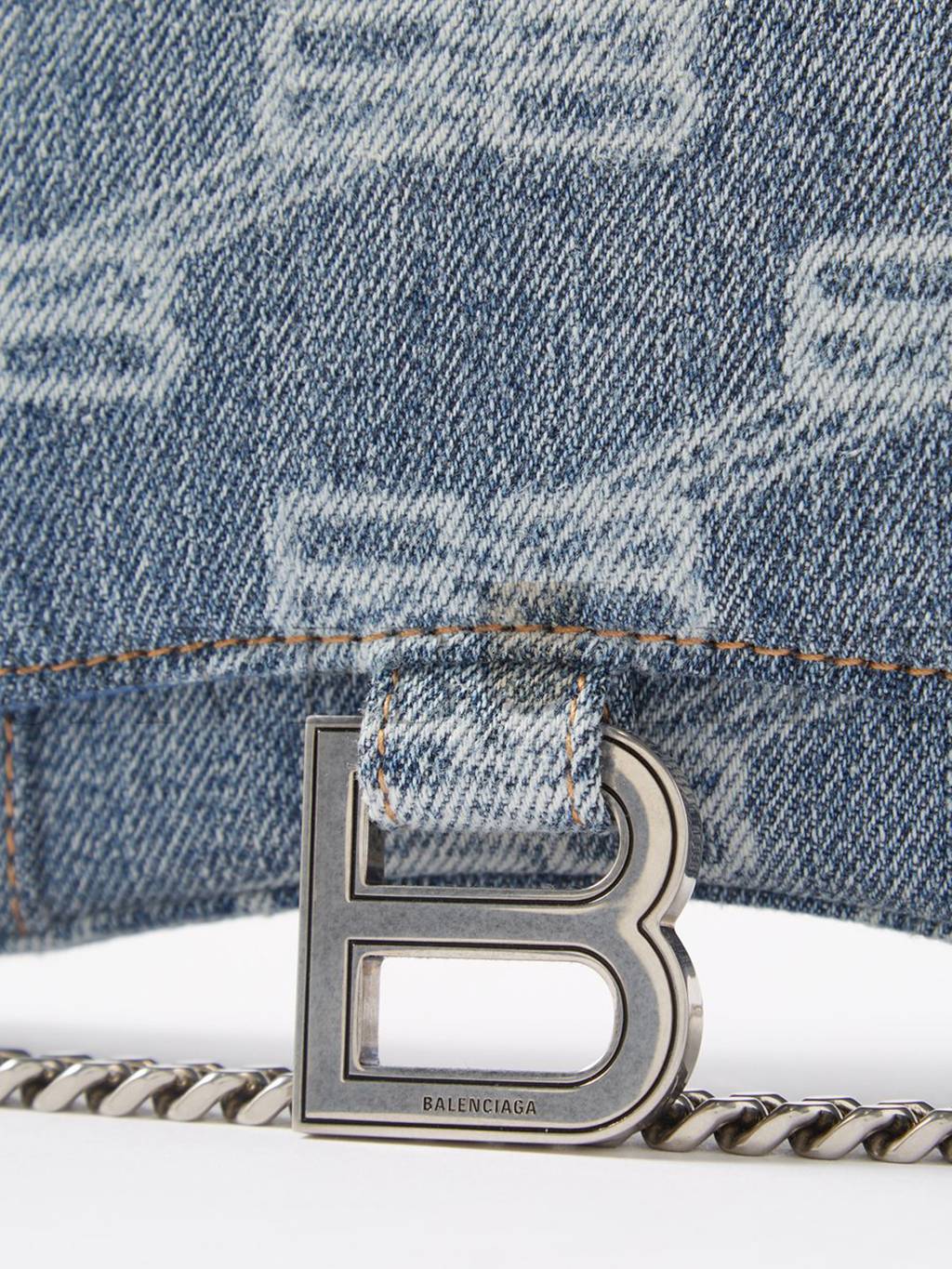 BALENCIAGA BLUE HOURGLASS LOGO-PRINT DENIM CROSS-BODY BAG MATCHESFASHION US (19.5*12*4cm)