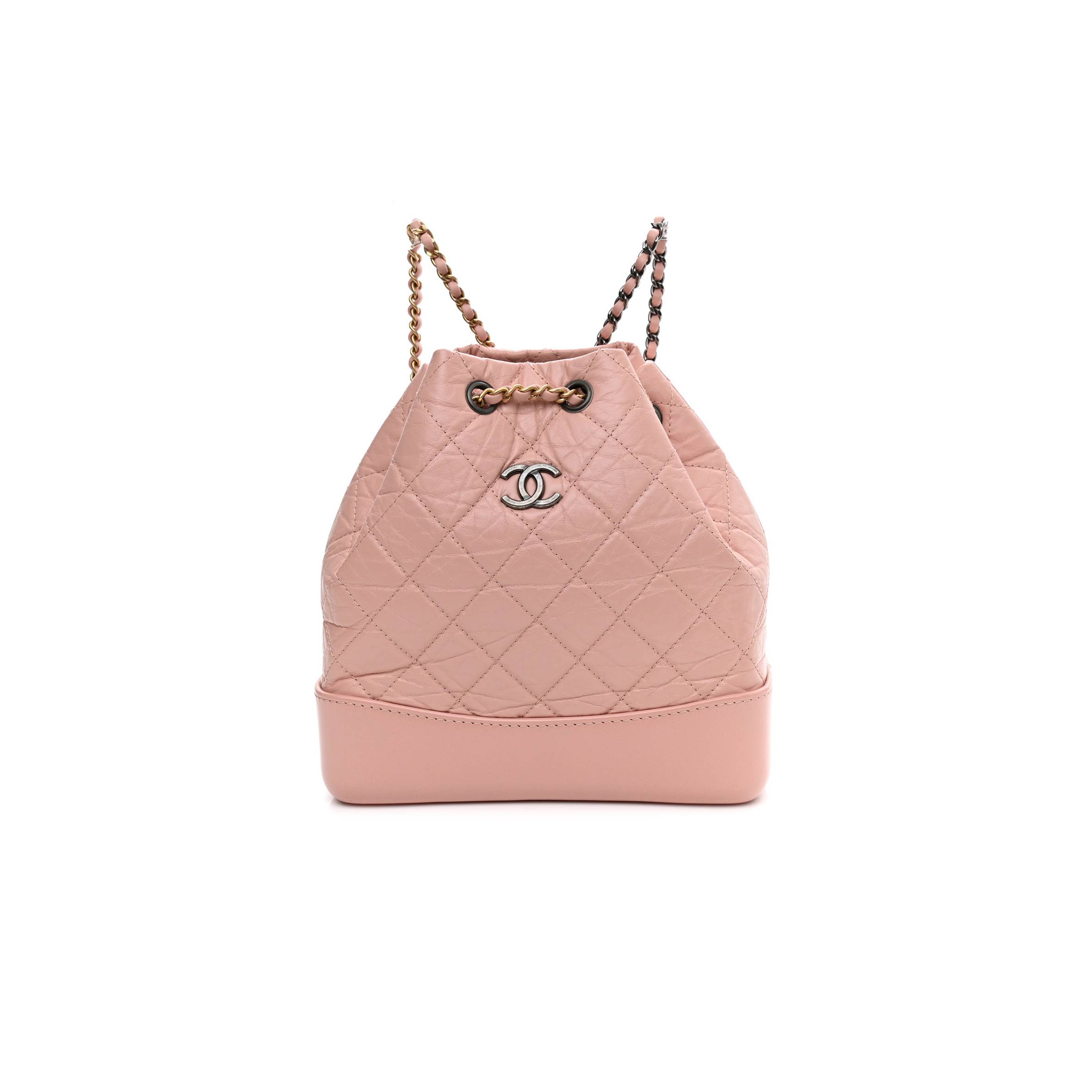 CHANEL AGED CALFSKIN QUILTED SMALL GABRIELLE BACKPACK PINK SILVER HARDWARE (23*21*10cm)