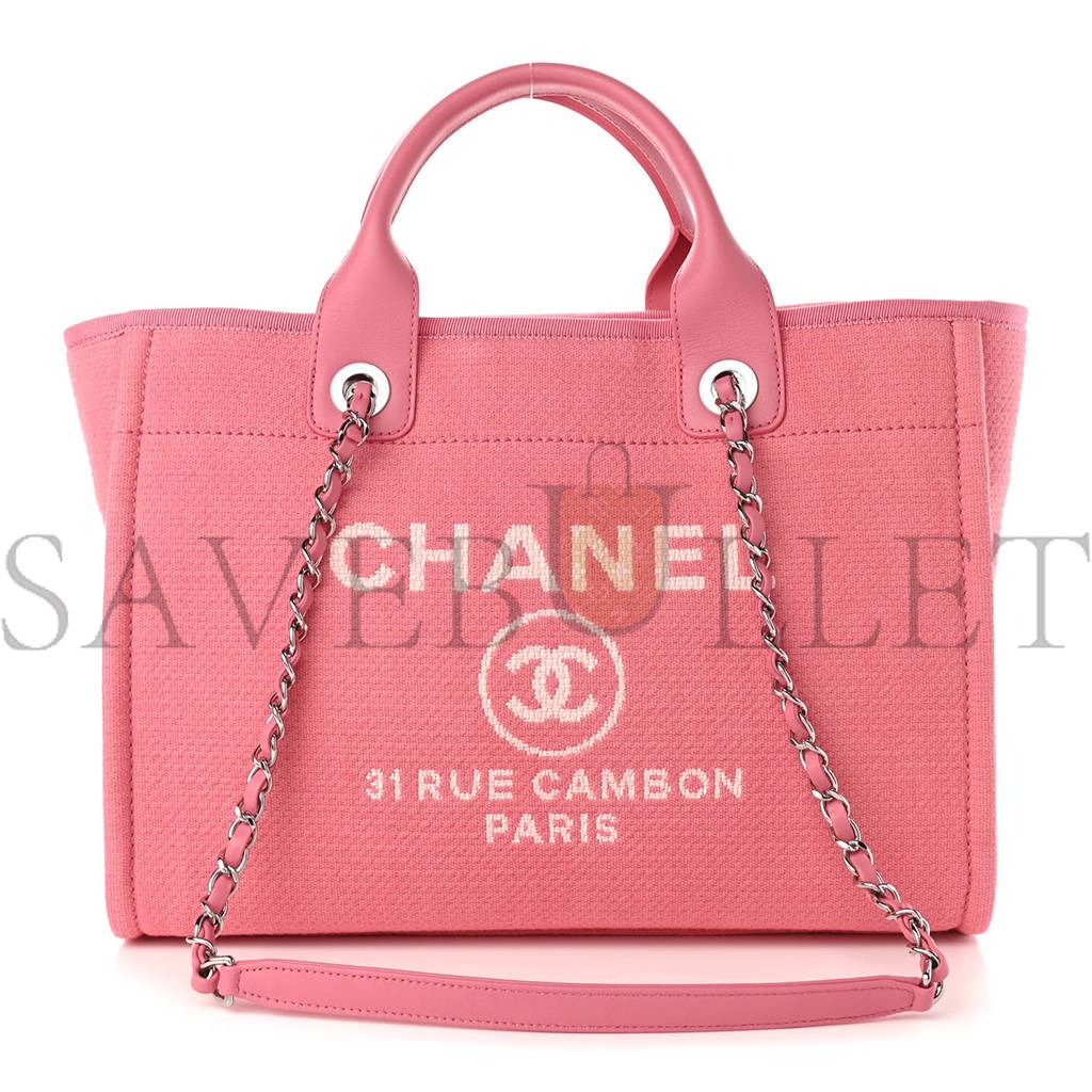 CHANEL MIXED FIBERS SMALL DEAUVILLE TOTE PINK (32*25*15cm) CHANEL MIXED FIBERS SMALL DEAUVILLE TOTE PINK (32*25*15cm)