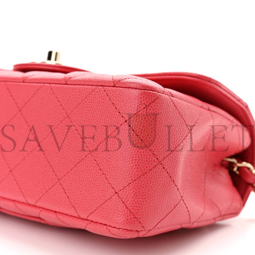 CHANEL CAVIAR QUILTED MINI RECTANGULAR FLAP DARK PINK ROSE GOLD HARDWARE (20*13*6cm)