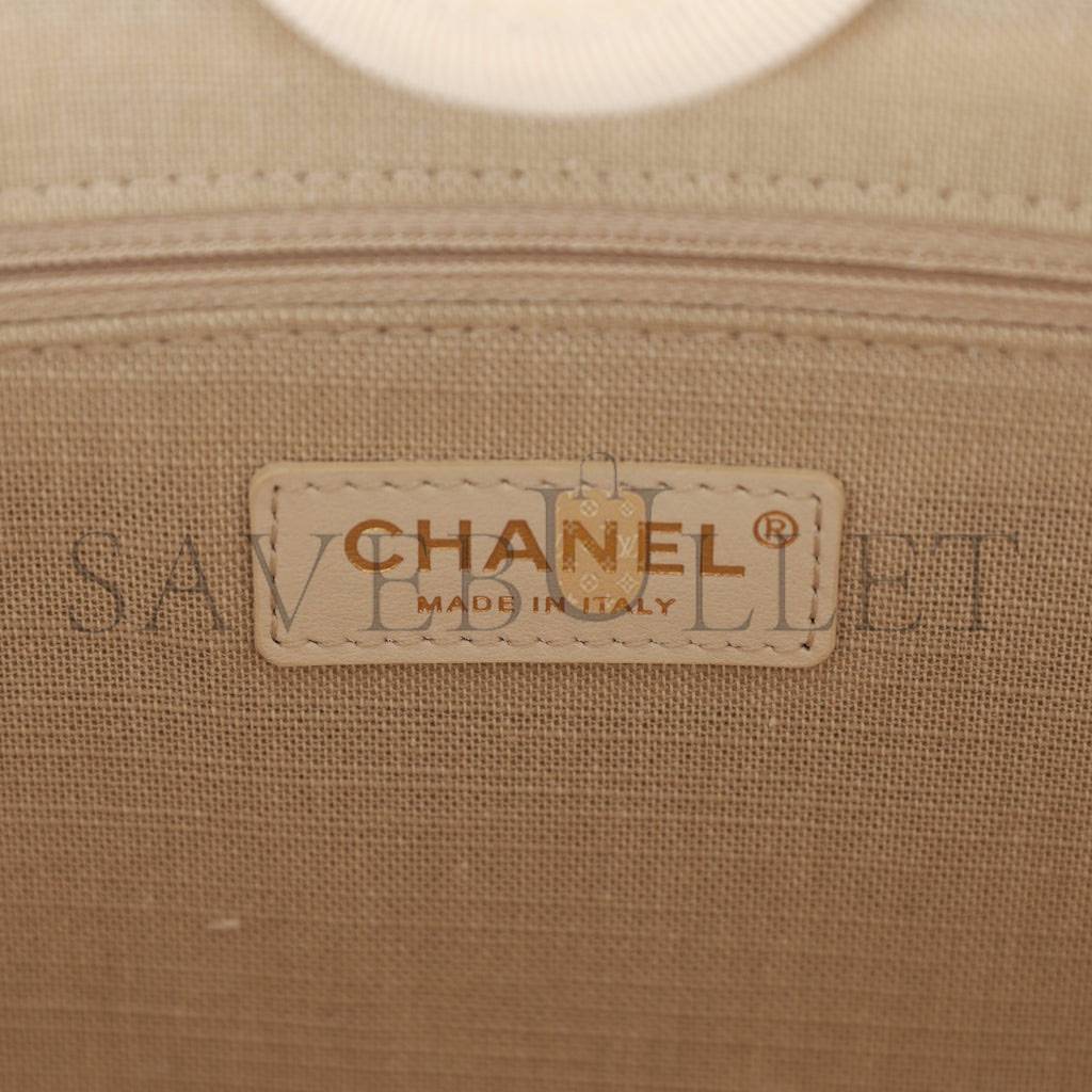 CHANEL LARGE DEAUVILLE SHOPPING BAG WHITE BOUCLE LIGHT GOLD HARDWARE (41*28*15cm)