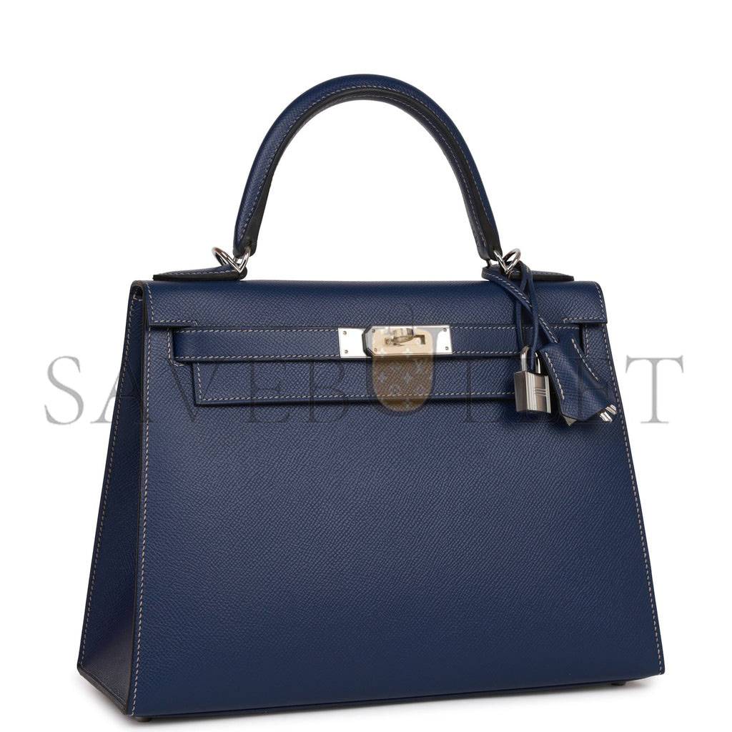 HERMES SPECIAL ORDER (HSS) KELLY SELLIER 28 BLEU INDIGO EPSOM PALLADIUM HARDWARE (28*22*10cm)