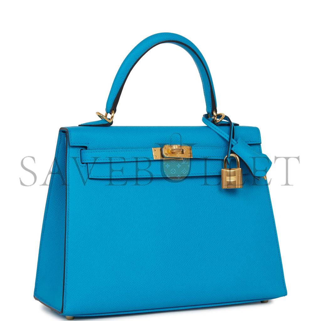 HERMES KELLY SELLIER 25 BLEU FRIDA EPSOM GOLD HARDWARE   (25*17*7cm)