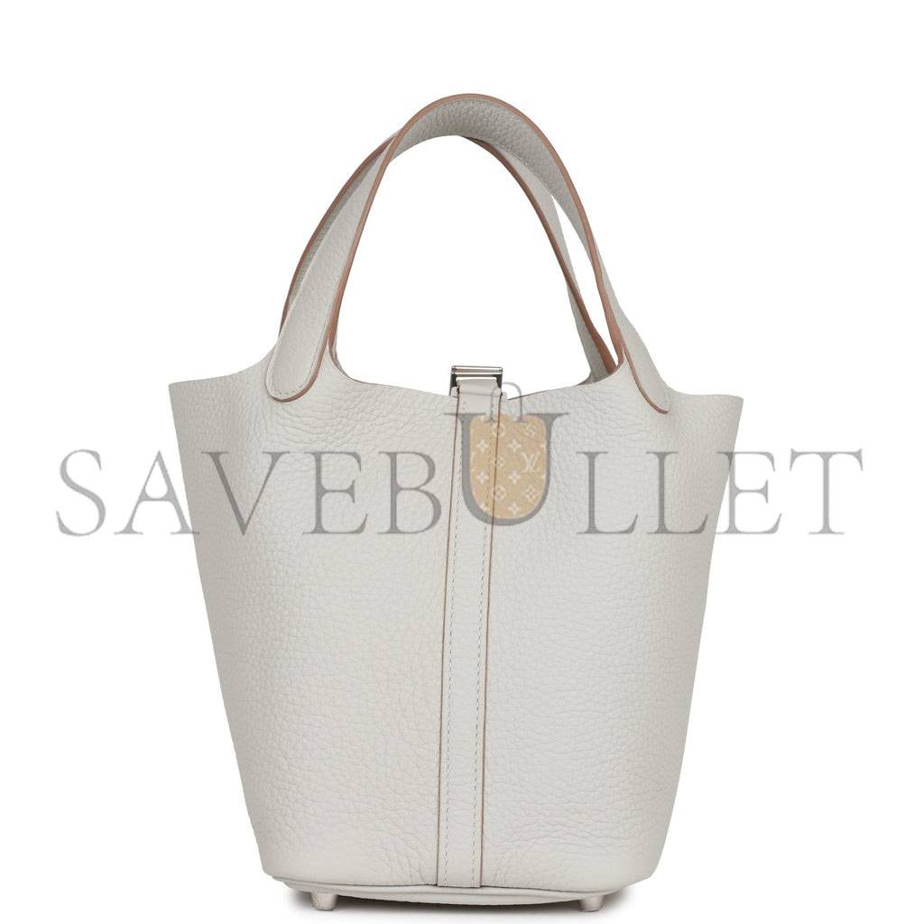 HERMES PICOTIN LOCK 18 GRIS PERLE CLEMENCE PALLADIUM HARDWARE (18*13*18cm)