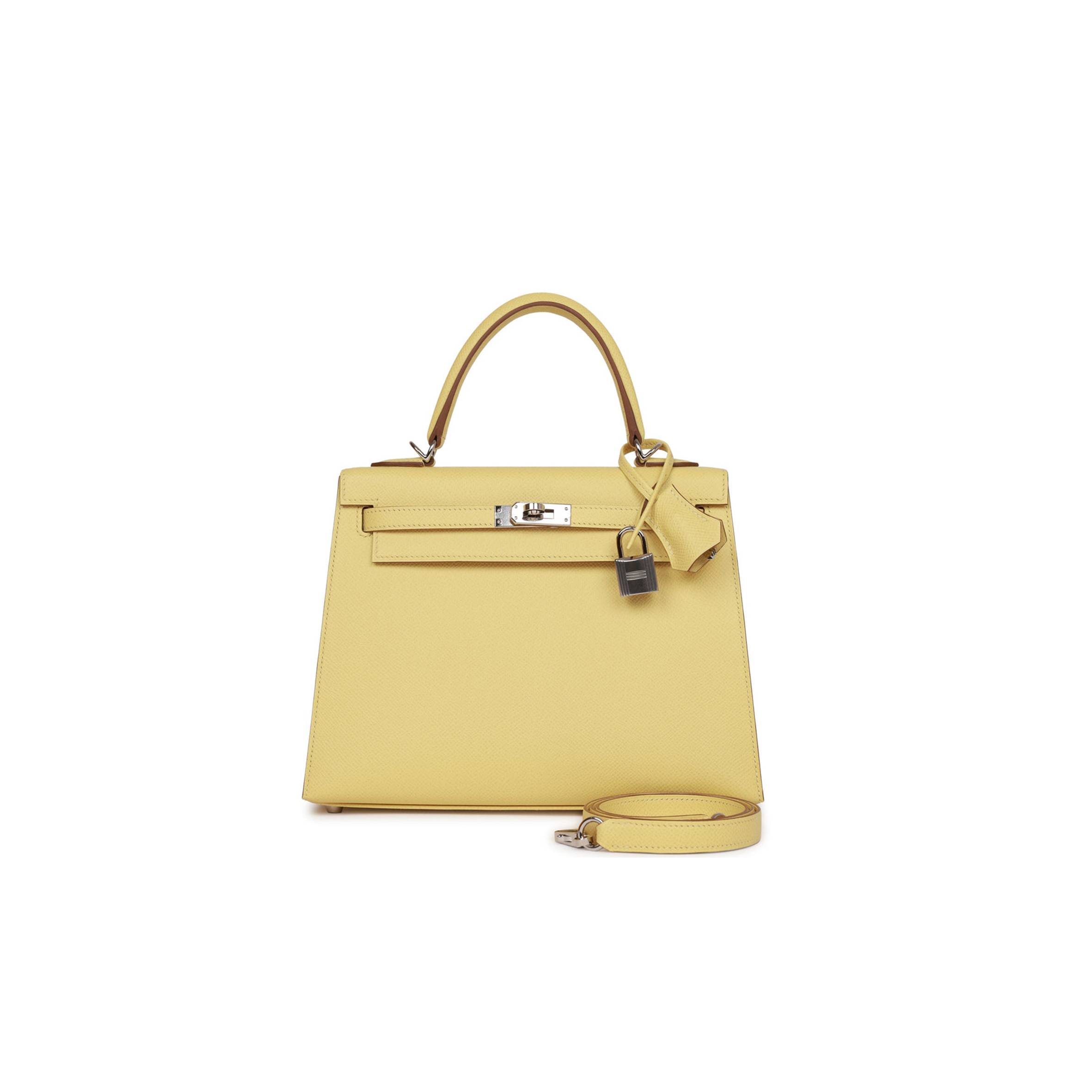 HERMES KELLY SELLIER 25 JAUNE POUSSIN EPSOM PALLADIUM HARDWARE   (25*17*7cm)