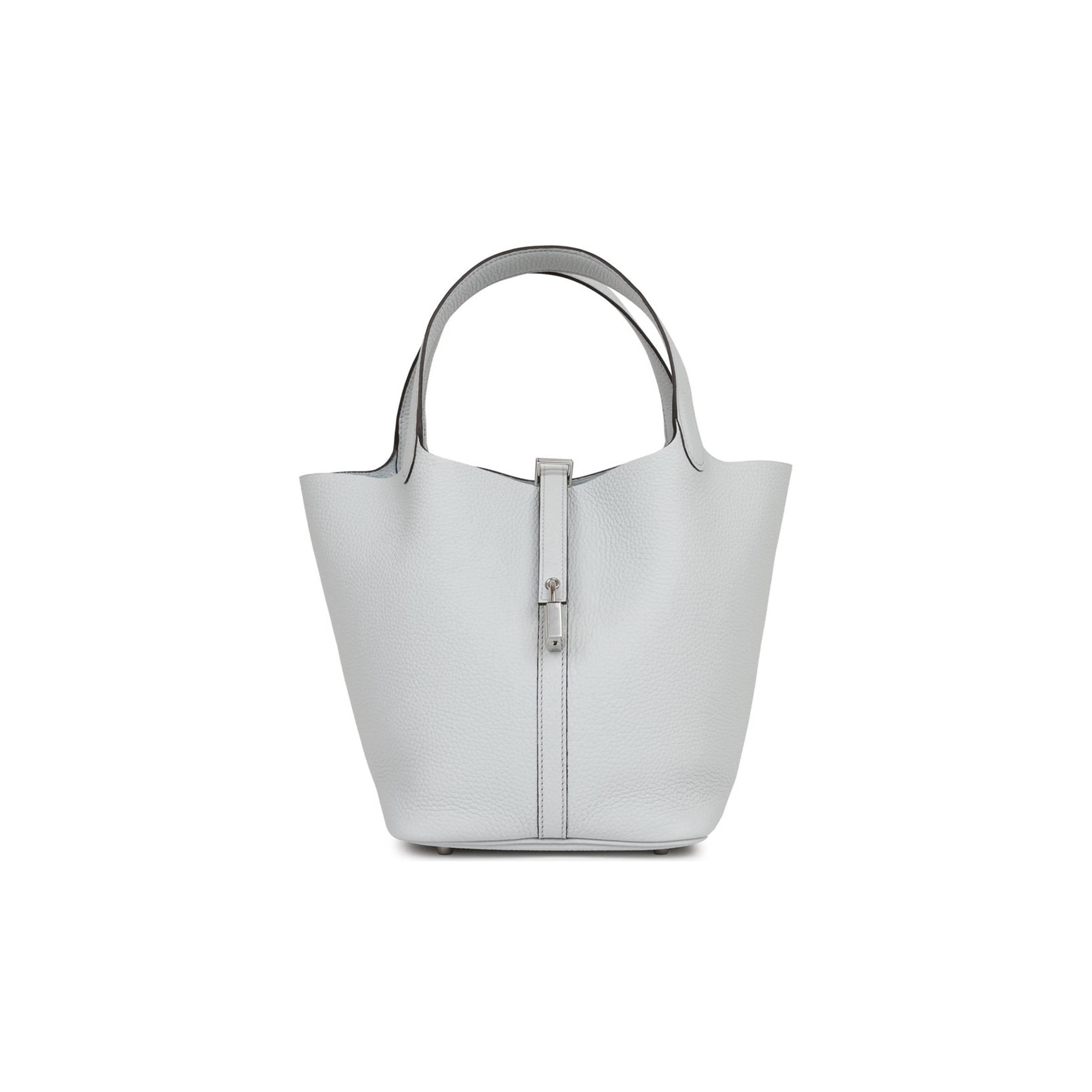 HERMES PICOTIN LOCK 22 BLEU PALE CLEMENCE PALLADIUM HARDWARE (22*21*18cm)