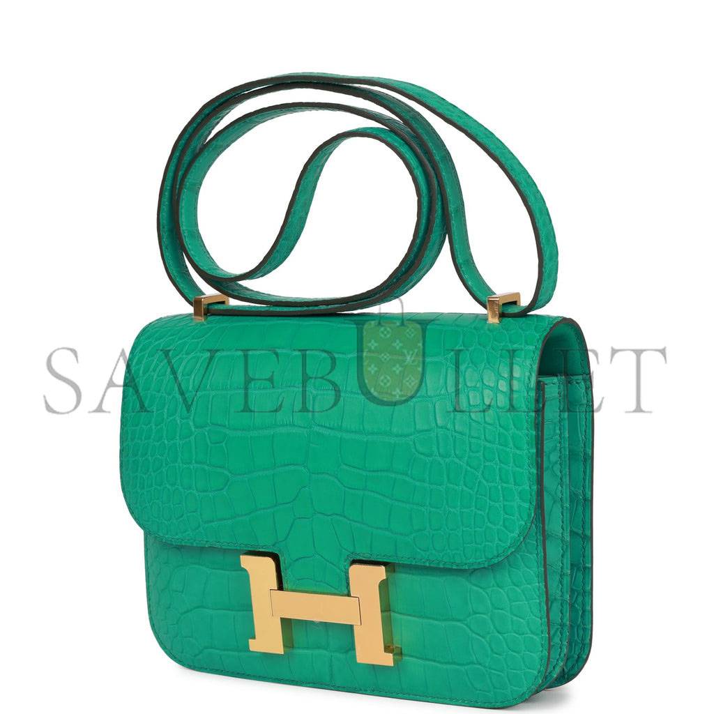 HERMES CONSTANCE 18 VERT JADE MATTE ALLIGATOR GOLD HARDWARE 39821013450846 (18cm)