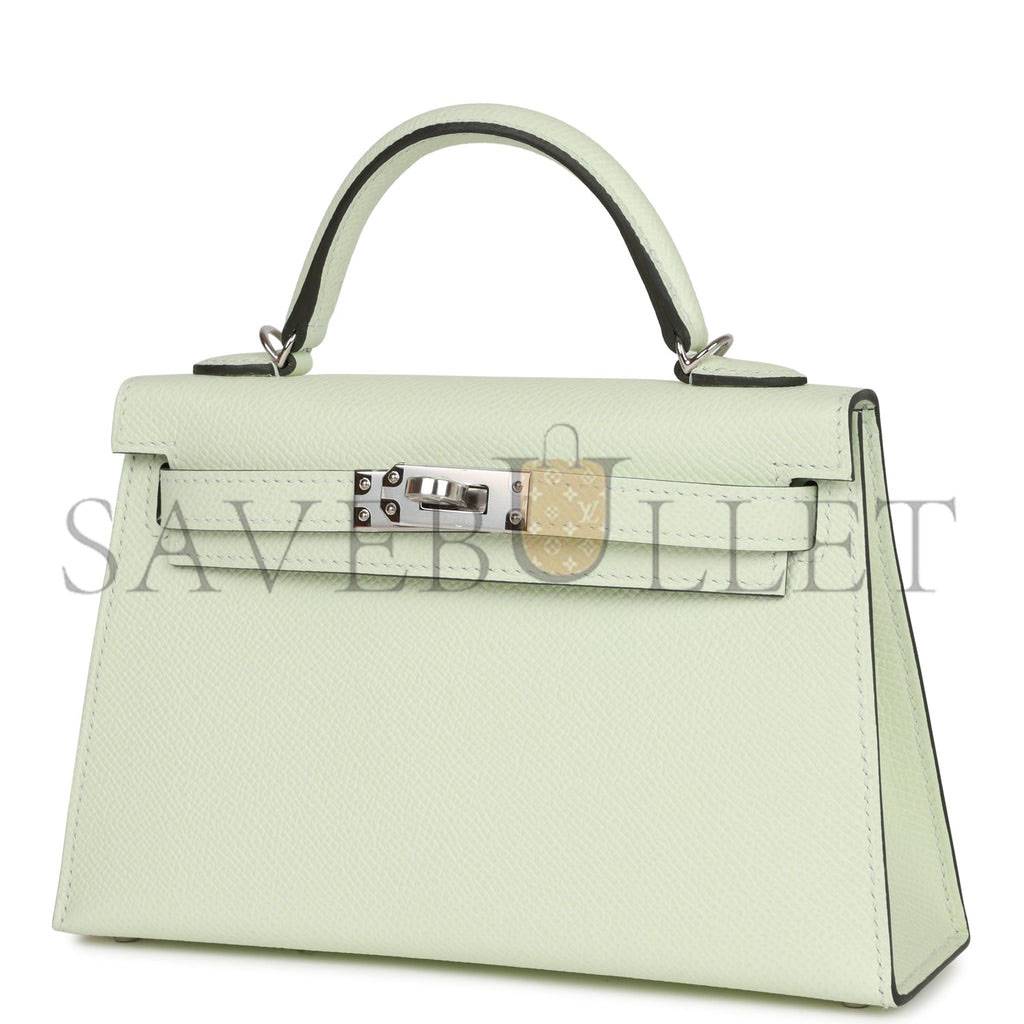 HERMES MINI KELLY SELLIER 20 VERT FIZZ EPSOM PALLADIUM HARDWARE (19*12*5.5cm)