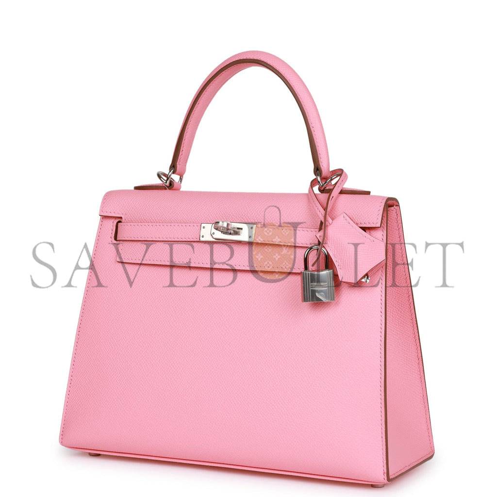 HERMES KELLY SELLIER 25 ROSE CONFETTI EPSOM PALLADIUM HARDWARE  (25*17*7cm)