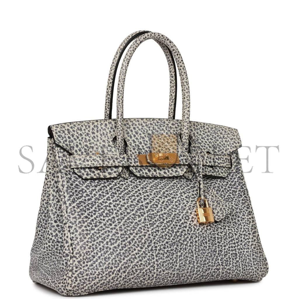 HERMES VINTAGE HERMES BIRKIN 30 WHITE DALMATIAN BUFFALO GOLD HARDWARE (30*22*16cm)