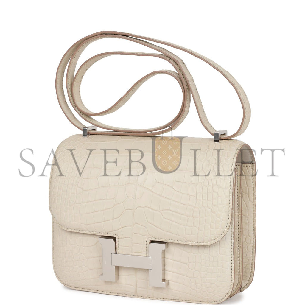 HERMES CONSTANCE 18 BETON MATTE ALLIGATOR PALLADIUM HARDWARE (18cm)