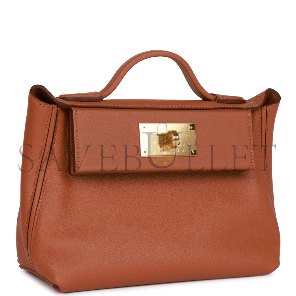 HERMES MINI 2424 BAG GOLD EVERCOLOR AND SWIFT GOLD HARDWARE (23*16*11cm)