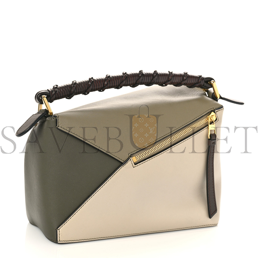 LOEWE CALFSKIN SMALL PUZZLE EDGE BAG LAUREL GREEN LIGHT OAT (24*19*10cm)