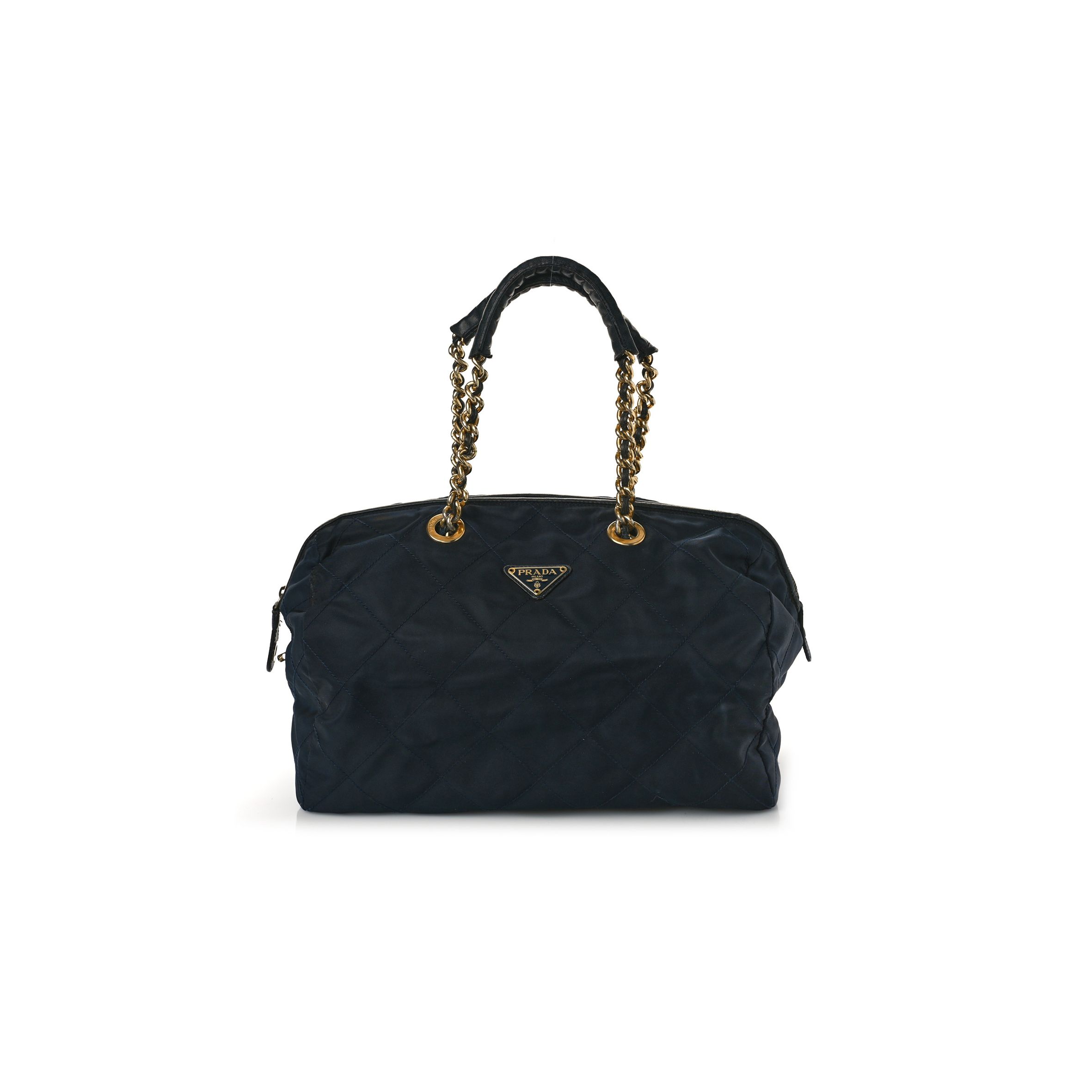 PRADA NYLON TESSUTO IMPUNTU QUILTED SHOULDER BAG NAVY (34*20*17cm)