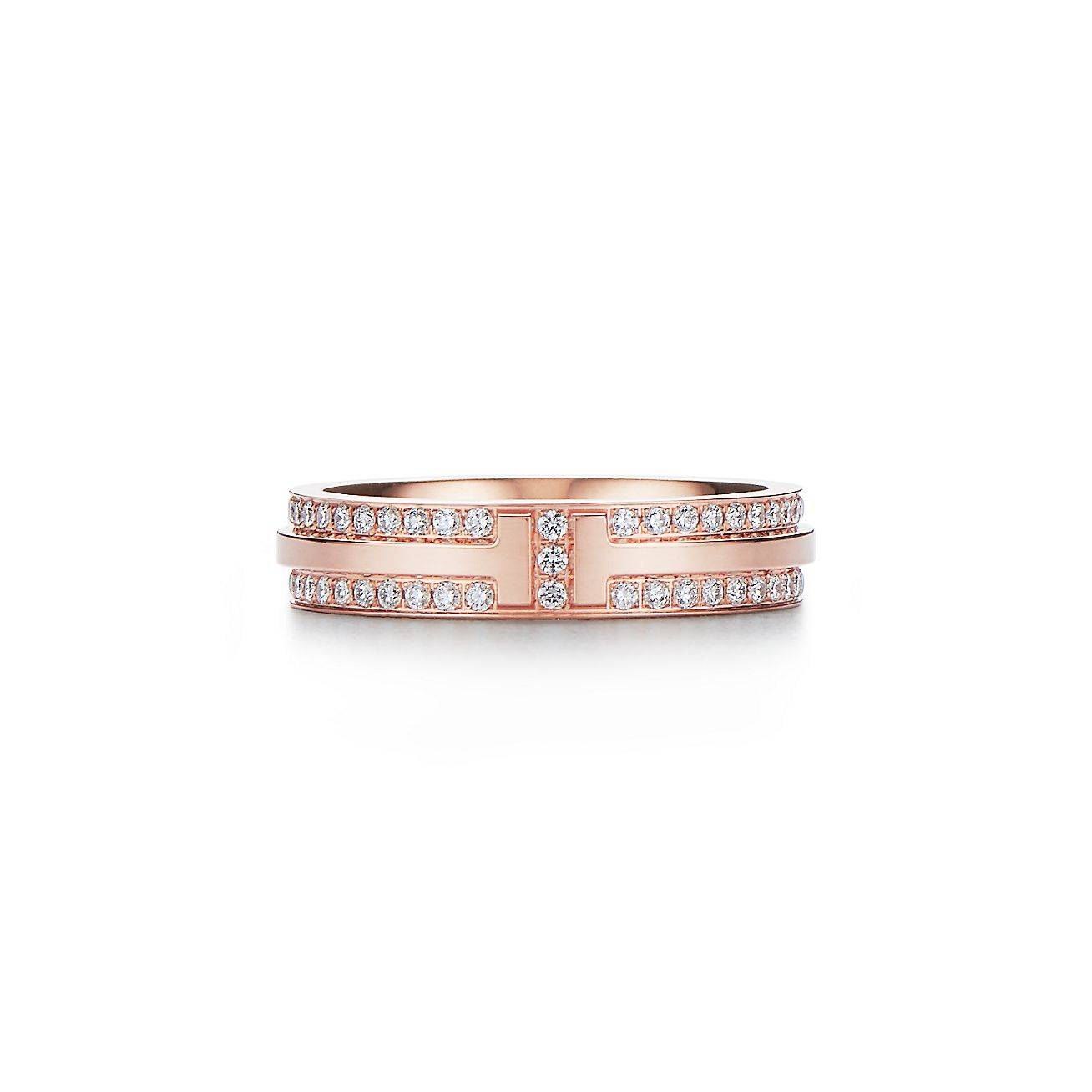 Tiffany T Narrow Pavé Diamond Ring in 18k Rose Gold