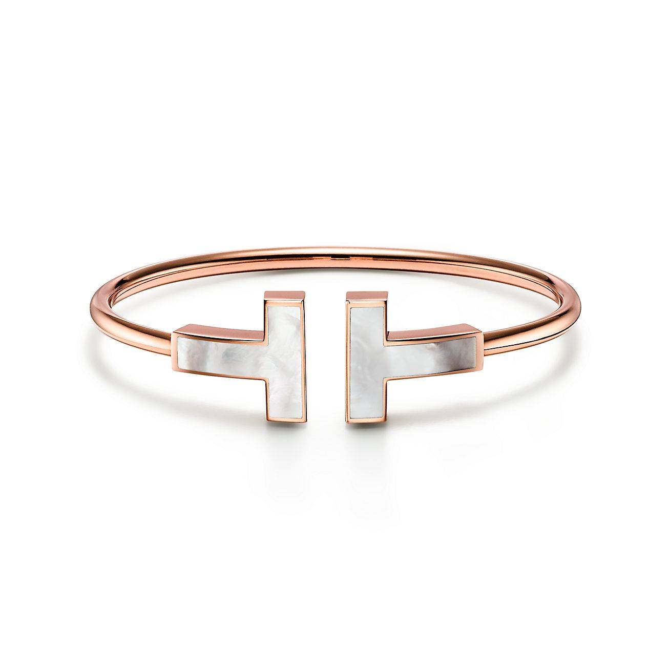 TIFFANY T WIRE BRACELET IN ROSE GOLD WITH MOTHER-OF-PEARL, WIDE