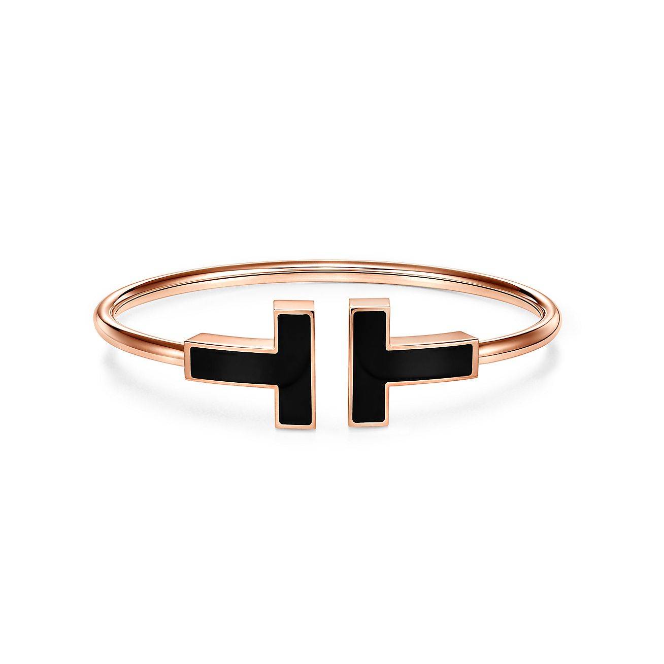 TIFFANY T WIDE BLACK ONYX WIRE BRACELET IN 18K ROSE GOLD