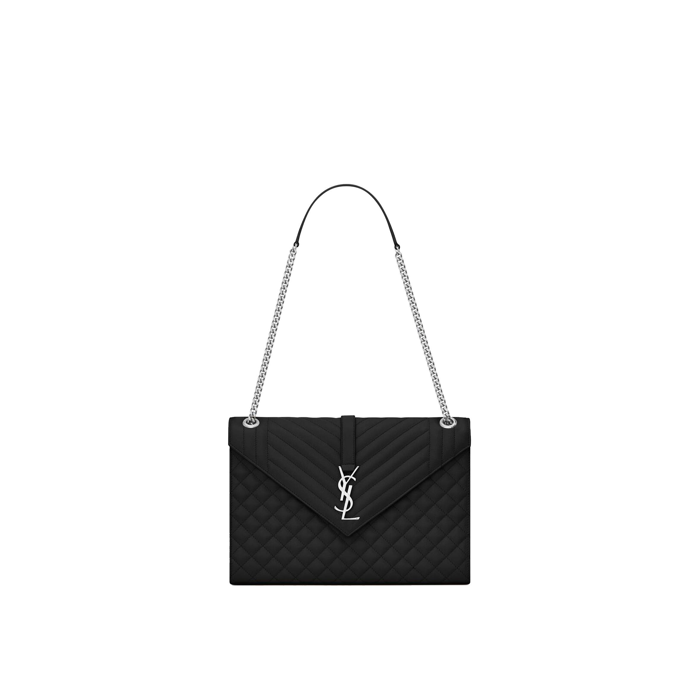 YSL ENVELOPE LARGE BAG IN MIX MATELASS&EACUTE; GRAIN DE POUDRE EMBOSSED LEATHER 600166BOW921000 (31*22*7.5cm)