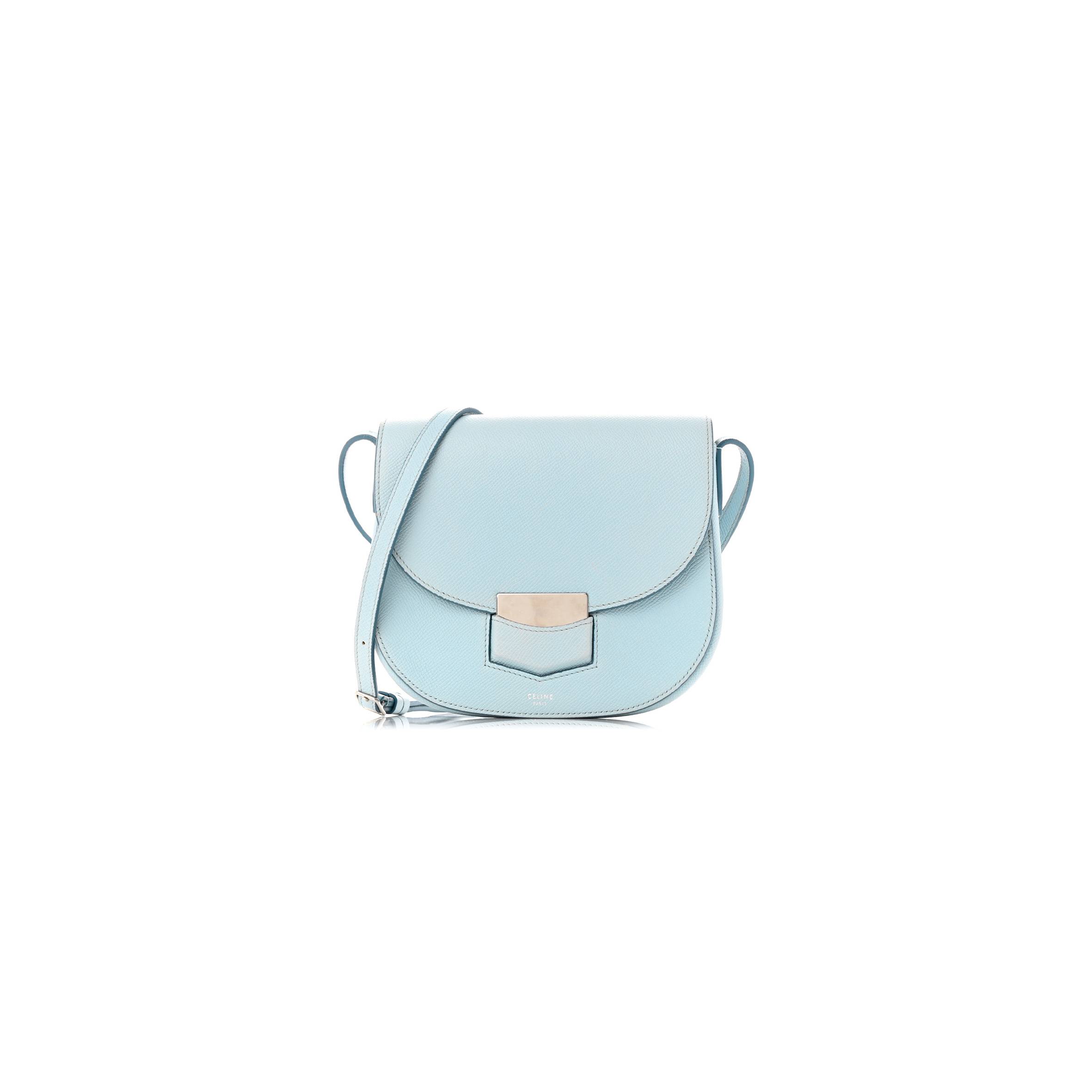 CELINE GRAINED CALFSKIN SMALL TROTTEUR PALE BLUE (18*17*4cm)