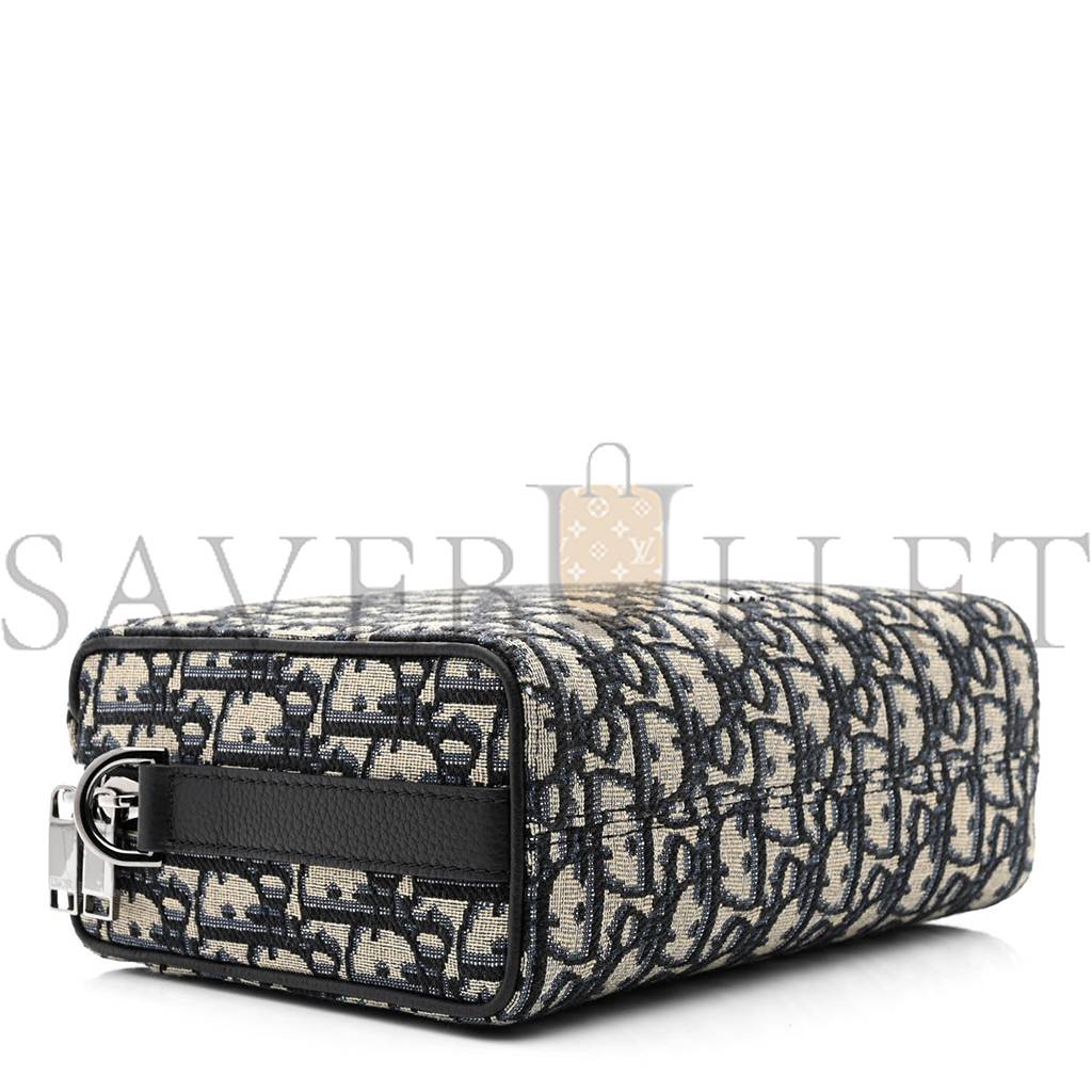 DIOR OBLIQUE JACQUARD GRAINED CALFSKIN LINGOT POUCH BEIGE BLACK (22*17*5.7cm)