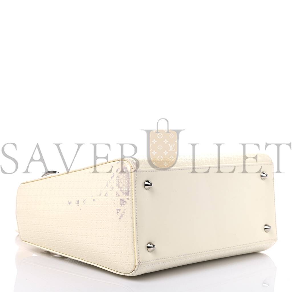 DIOR PATENT MICRO-CANNAGE MINI LADY DIOR WHITE (23*21*12.1cm)