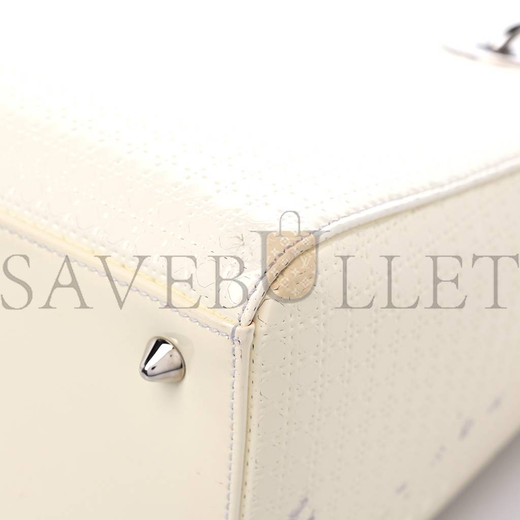 DIOR PATENT MICRO-CANNAGE MINI LADY DIOR WHITE (23*21*12.1cm)